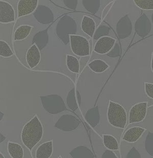 tapet med blade i guld med glimmer/ M grå bund