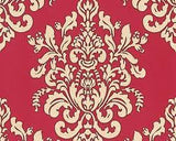 Stiltapet i damask design M/ rød og creme og guld mønster