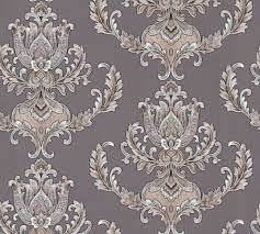 Stiltapet med damask design M/ grå og sølv/brunt mønster