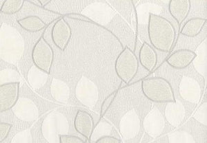 tapet med blade i hvid med glimmer/ M hvid bund